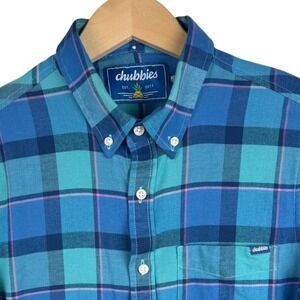 Chubbies Flannel Shirt Button Up Long Sleeve Plaid Casual Men's M Cotton Stretch